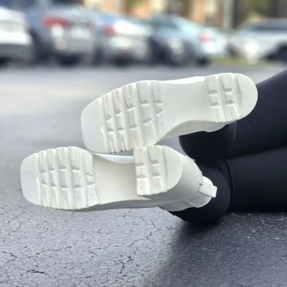 Women's Platform Heel Boots Chunky Ankle White Color - Picture 6 of 6